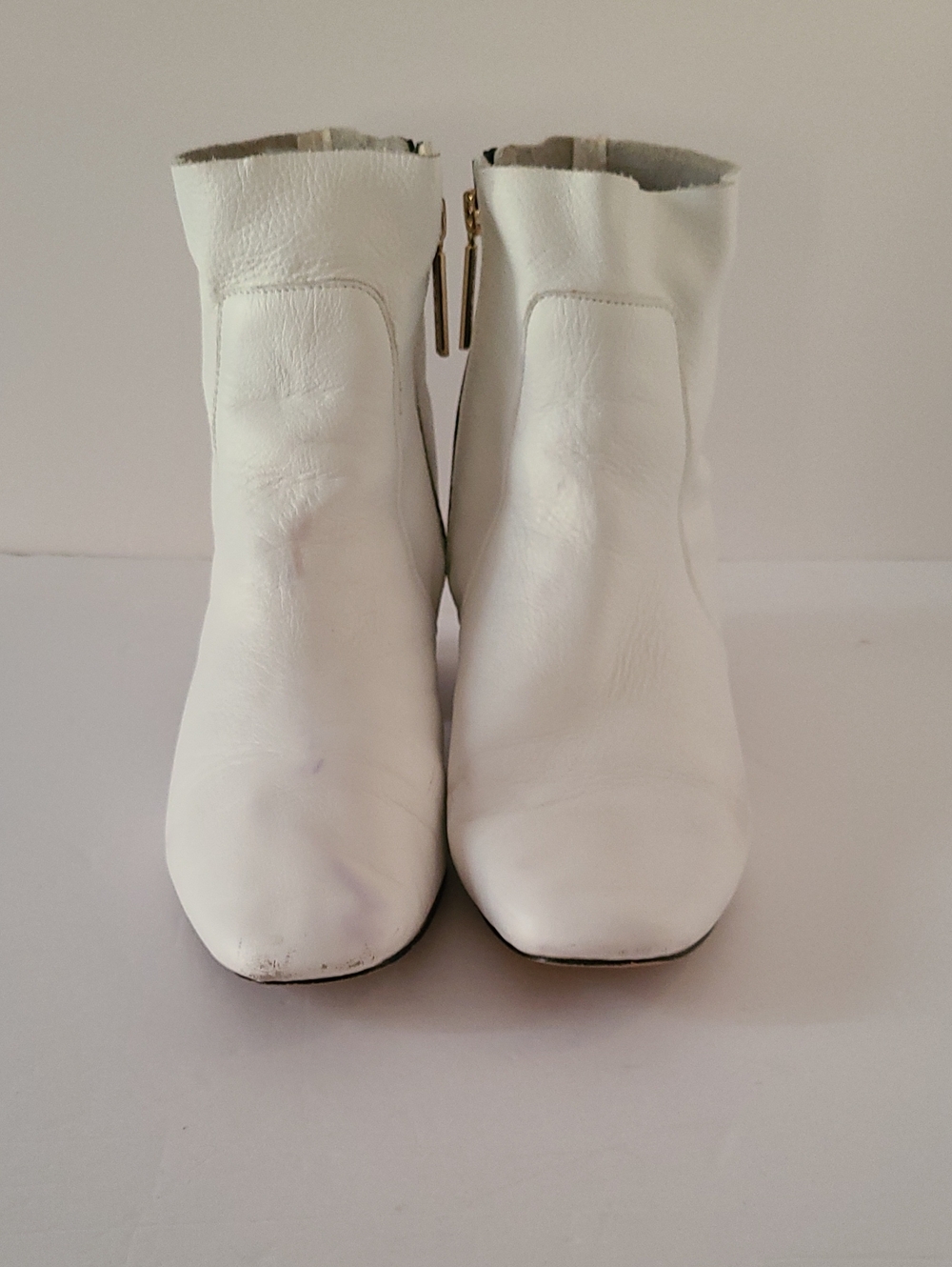 RIVER ISLAND POPPADOM WHITE LEATHER UPPER ANKLE BOOTS-BLOCK HEEL- SZ UK 7/EUR 40